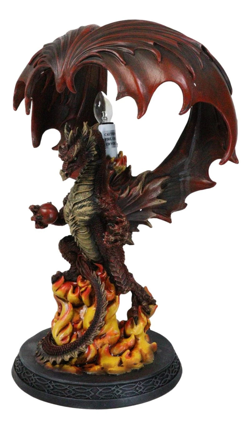 Red Hell Fire Flame Volcano Dragon Table Lamp With Towering Canopy Wings Statue-8