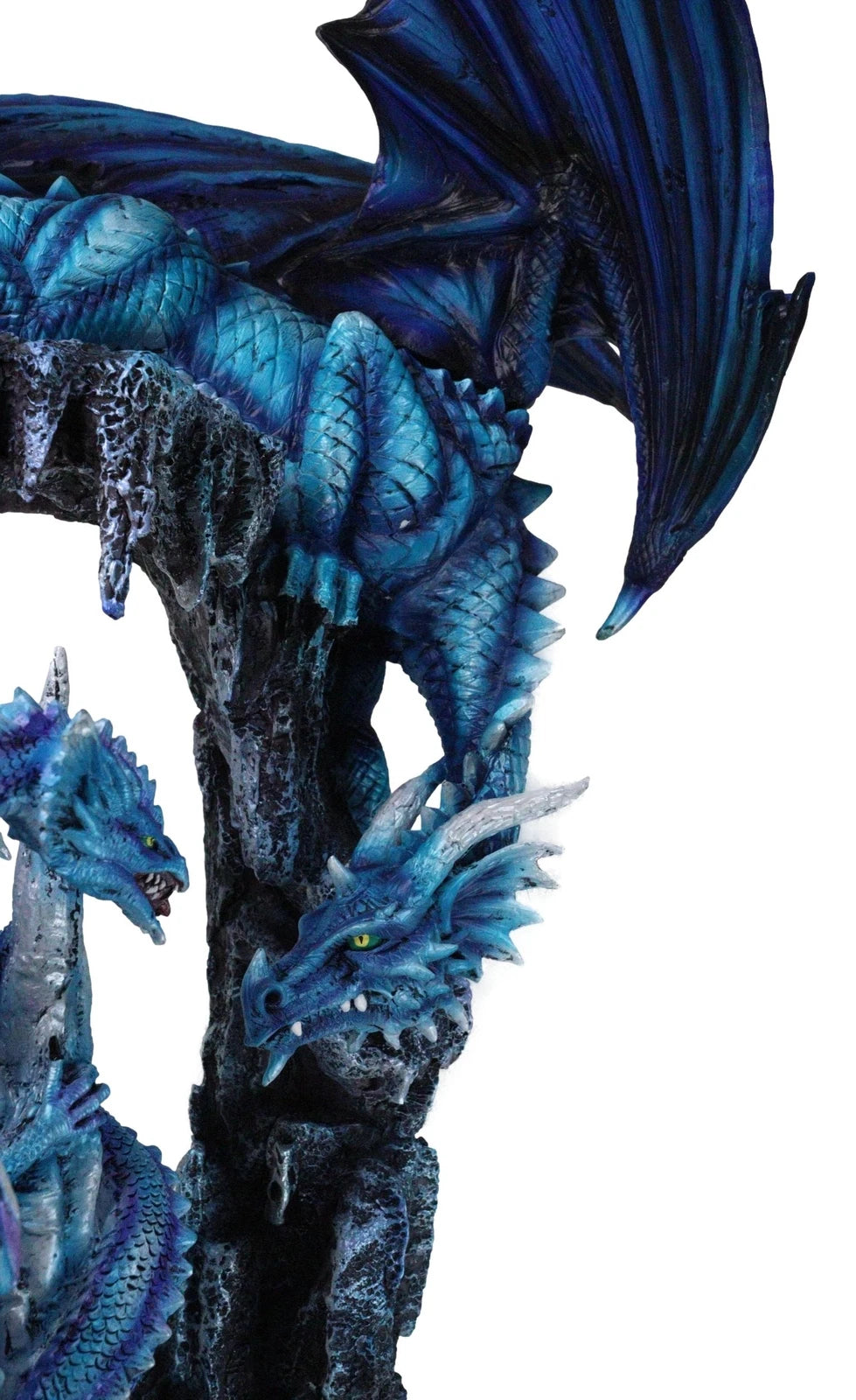20"H Large Blue Frozen Dragon On Arch With Wyrmling By Ice Stalagmite Statue-9
