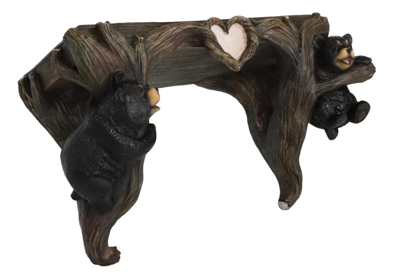 Whimsical 2 Climbing Black Bears By Forest Tree Branches Floating Wall Shelf-10