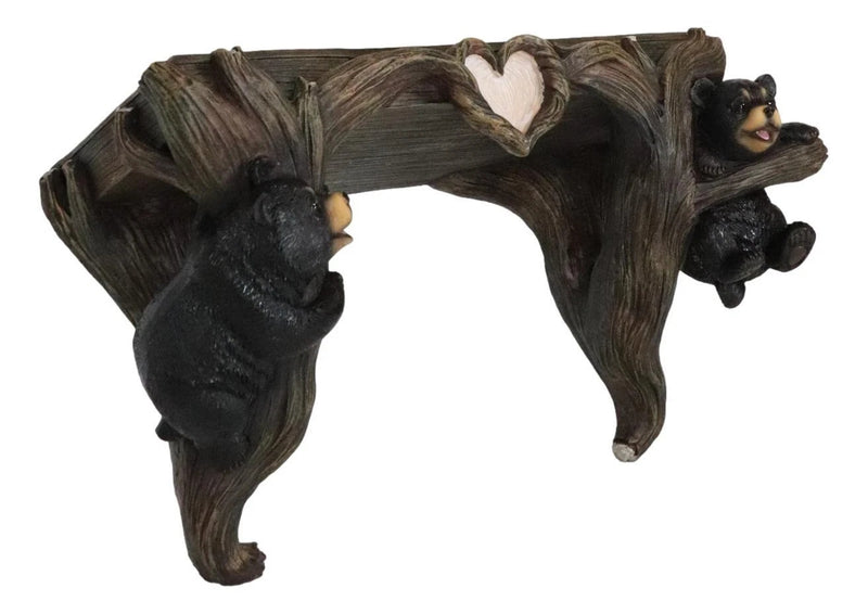 Whimsical 2 Climbing Black Bears By Forest Tree Branches Floating Wall Shelf-10