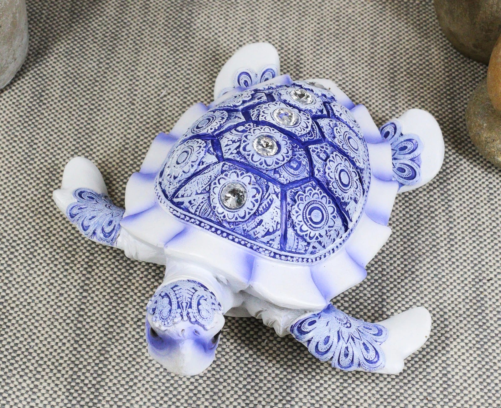 Terracotta Blue And White Feng Shui Celestial Sea Turtle Statue 6"Wide