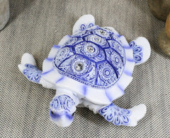 Terracotta Blue And White Feng Shui Celestial Sea Turtle Statue 6"Wide-1