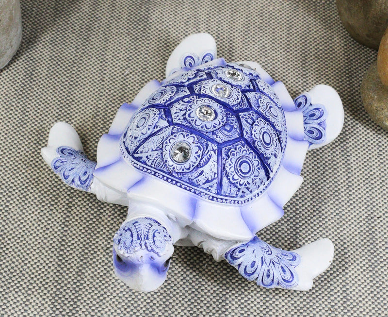 Terracotta Blue And White Feng Shui Celestial Sea Turtle Statue 6"Wide-1