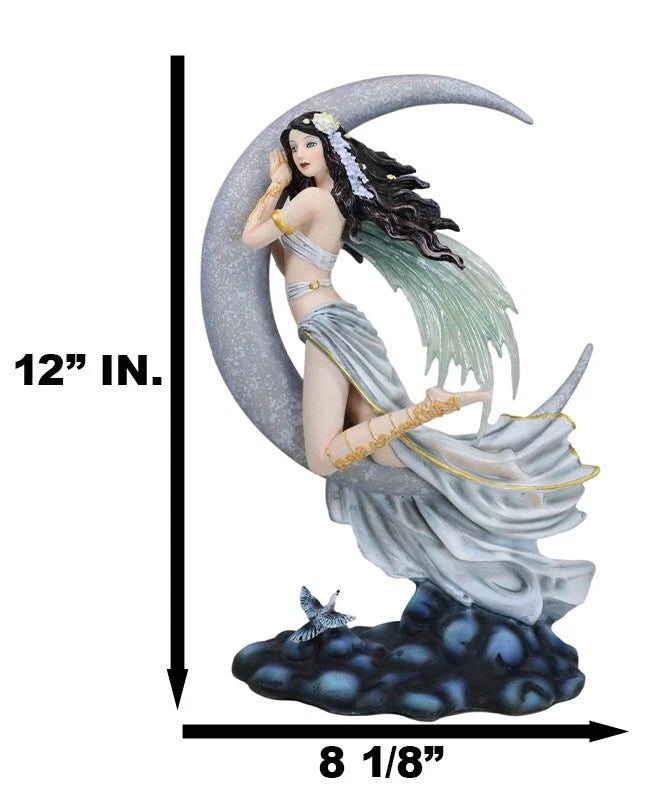 Celestial Dream Voyage Crescent Moon Lullaby Fairy Floating On Clouds Statue-7