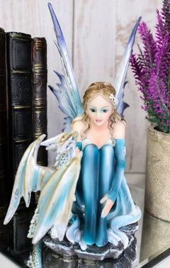 Winter Fairy With Bossy Baby Dragon Statue 7.25"Tall Mythical Fae Magic-6