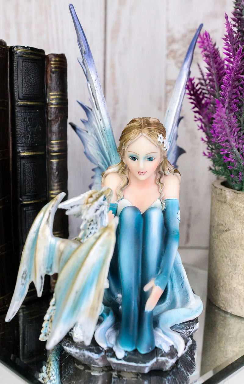 Winter Fairy With Bossy Baby Dragon Statue 7.25"Tall Mythical Fae Magic-6