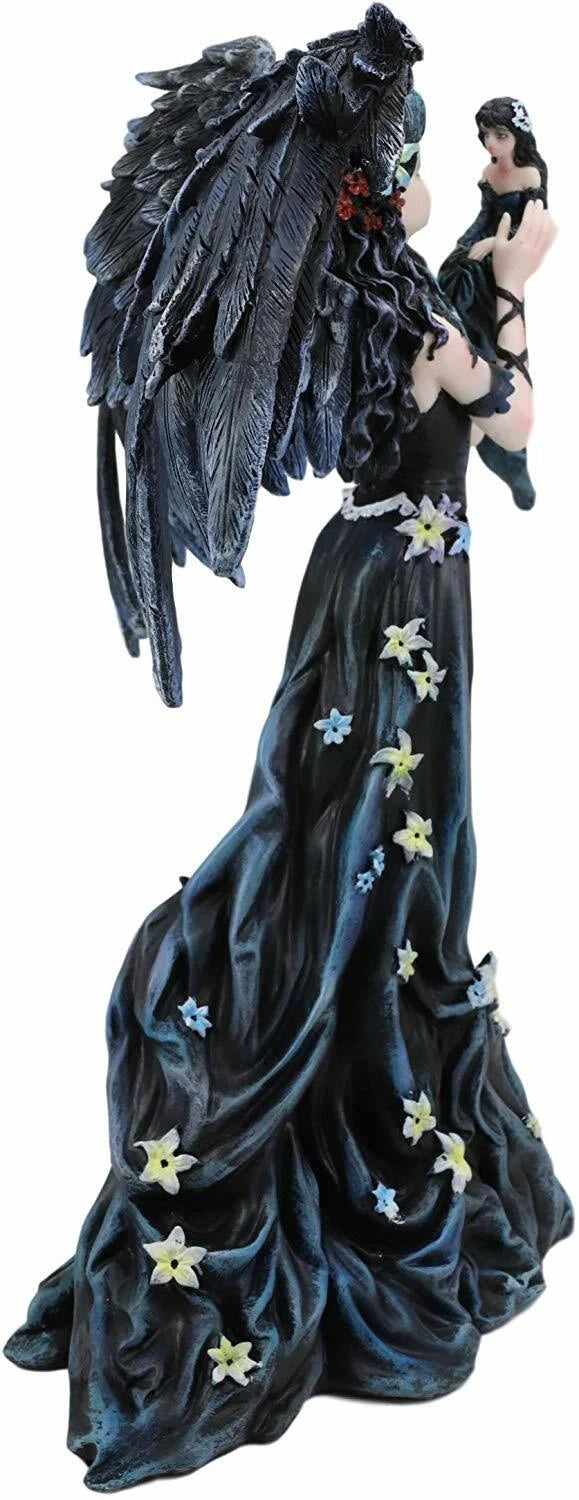 Gothic Raven Crow Maleficent Angel With Avatar Ditto in Black Lily Dress Statue-5