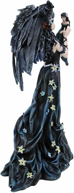 Gothic Raven Crow Maleficent Angel With Avatar Ditto in Black Lily Dress Statue-5