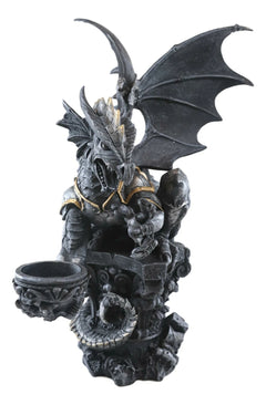 Large Rune Armored Dragon On Pedestal Tea Light Candle Holder Statue Figurine-3