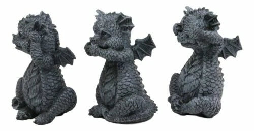 Whimsical Dragon Hatchlings See Hear Speak No Evil Baby Dragons Statue Set Of 3-6