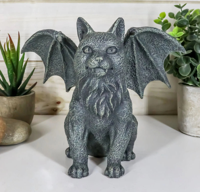 Gothic Guardian Winged Feline Cat Vampire Gargoyle Desktop Paperweight Figurine-1