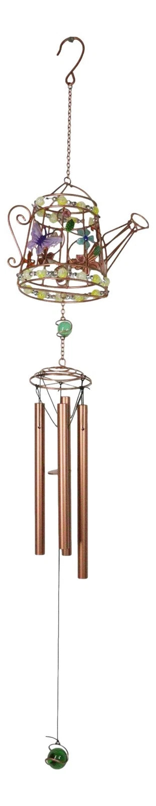 Monarch Butterflies On Garden Watering Can Art Glass Gemstones Metal Wind Chime-7