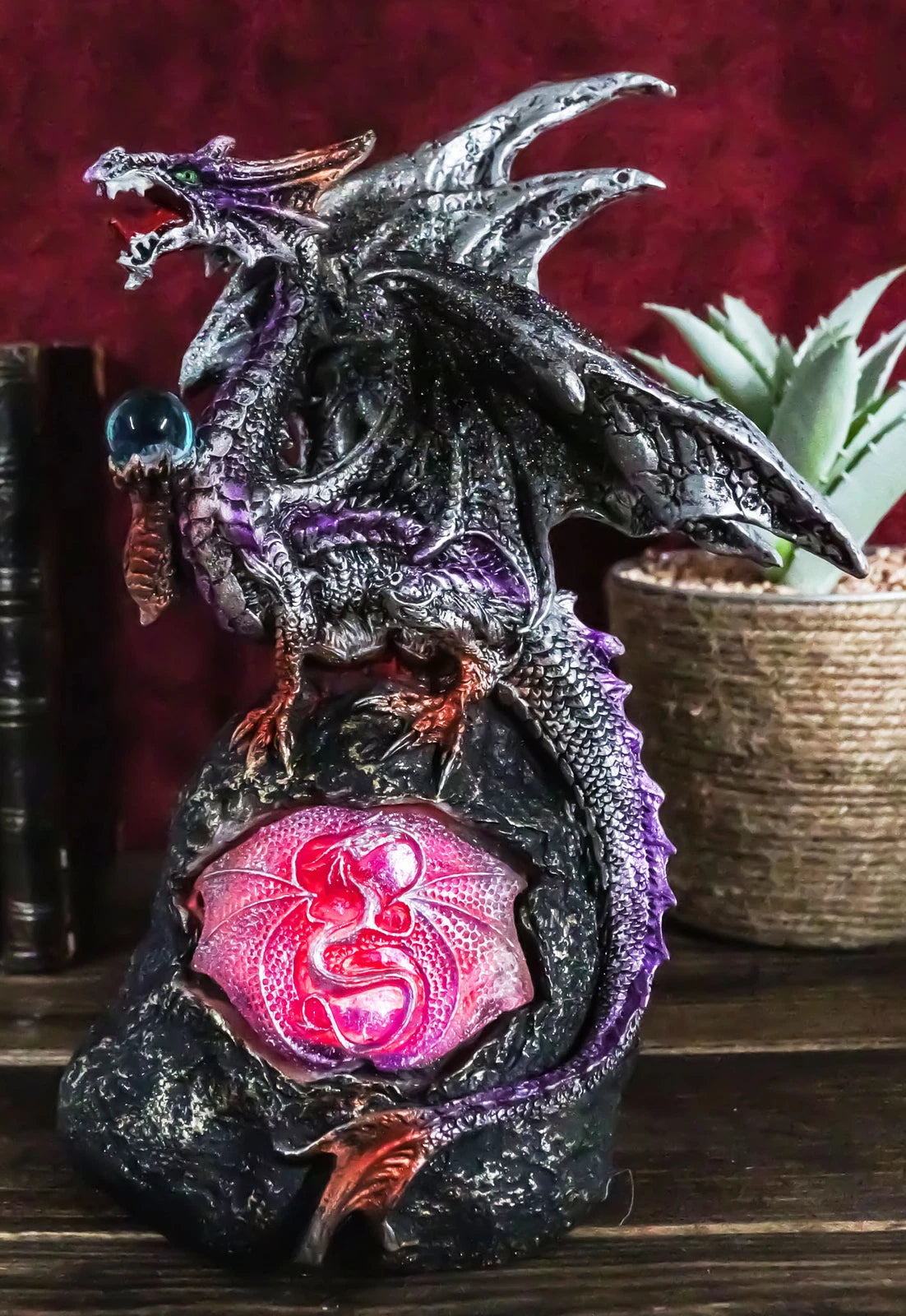 Lavender Dragon with LED Light On Lava Mountain 8.5 Inches Tall Fantasy