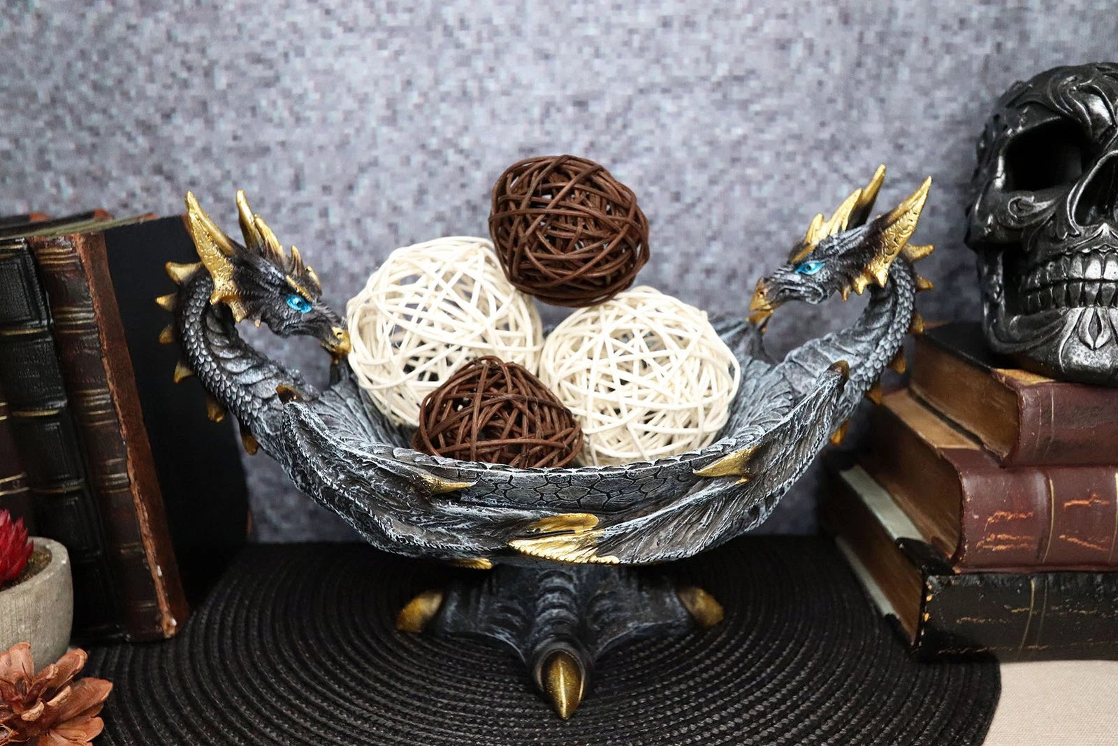 Figura decorativa de popurrí con forma de frutero de Dragones Dobles, 30 cm de ancho-7