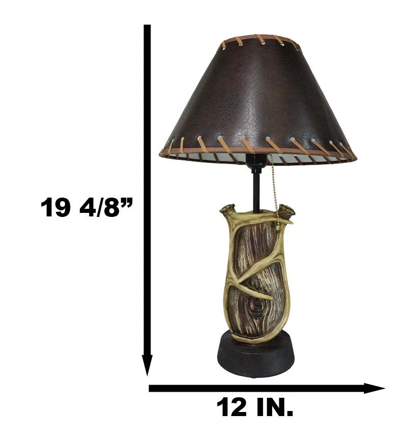 Rustic Western Hunters Lodge Deer Antlers On Driftwood Trunk Desktop Table Lamp-8