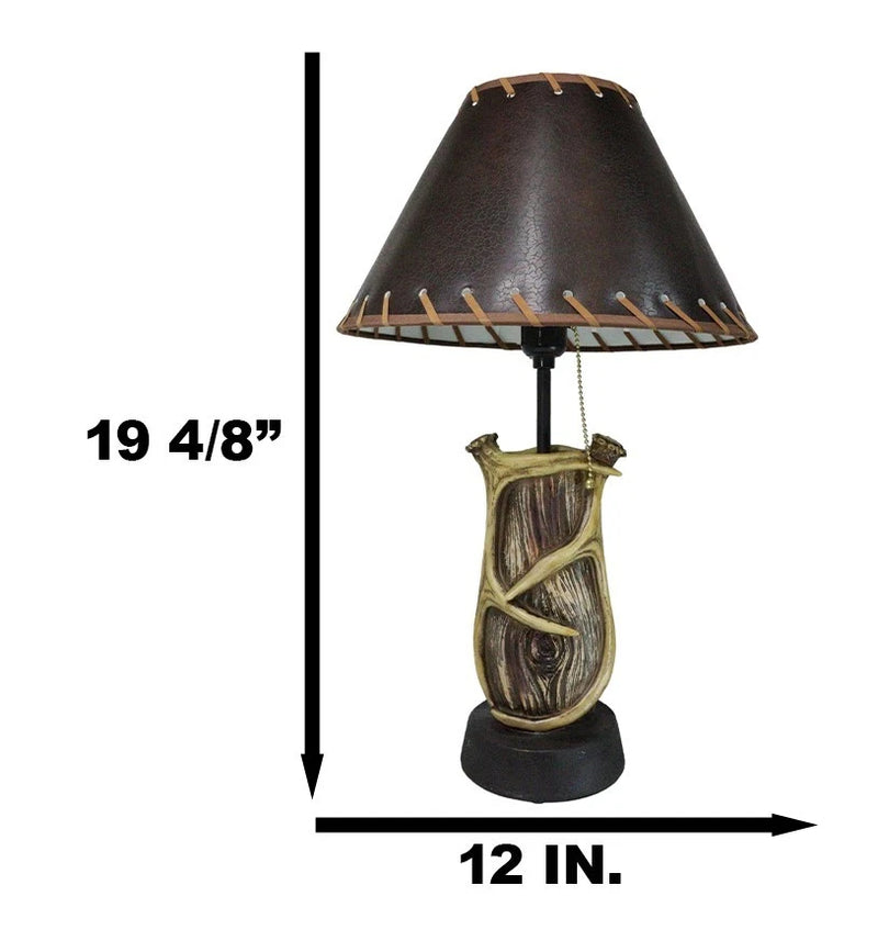 Rustic Western Hunters Lodge Deer Antlers On Driftwood Trunk Desktop Table Lamp-8