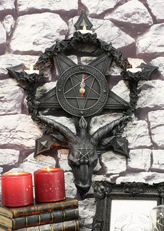 Samael Lilith Baphomet Hanging Wall Clock Candle Holder Decor Plaque 19" H-1