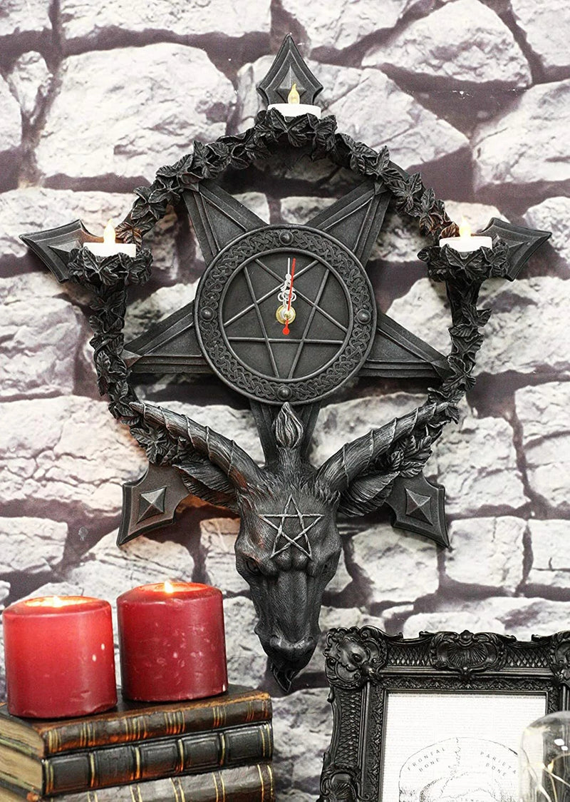 Samael Lilith Baphomet Hanging Wall Clock Candle Holder Decor Plaque 19" H-1