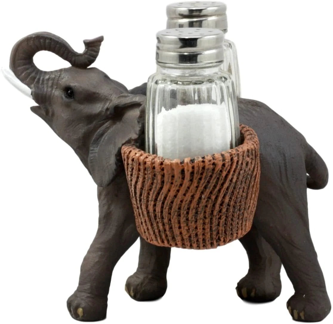 Juego de salero y pimentero de cristal con forma de elefante trompetero de Savanna Calls-7
