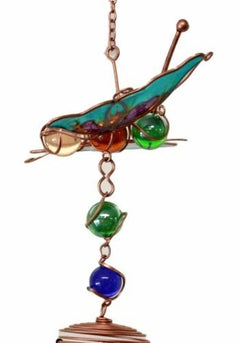 Stained Glass Flitting Butterfly Copper Metal Wind Chime 23"Long Outdoor Decor-9
