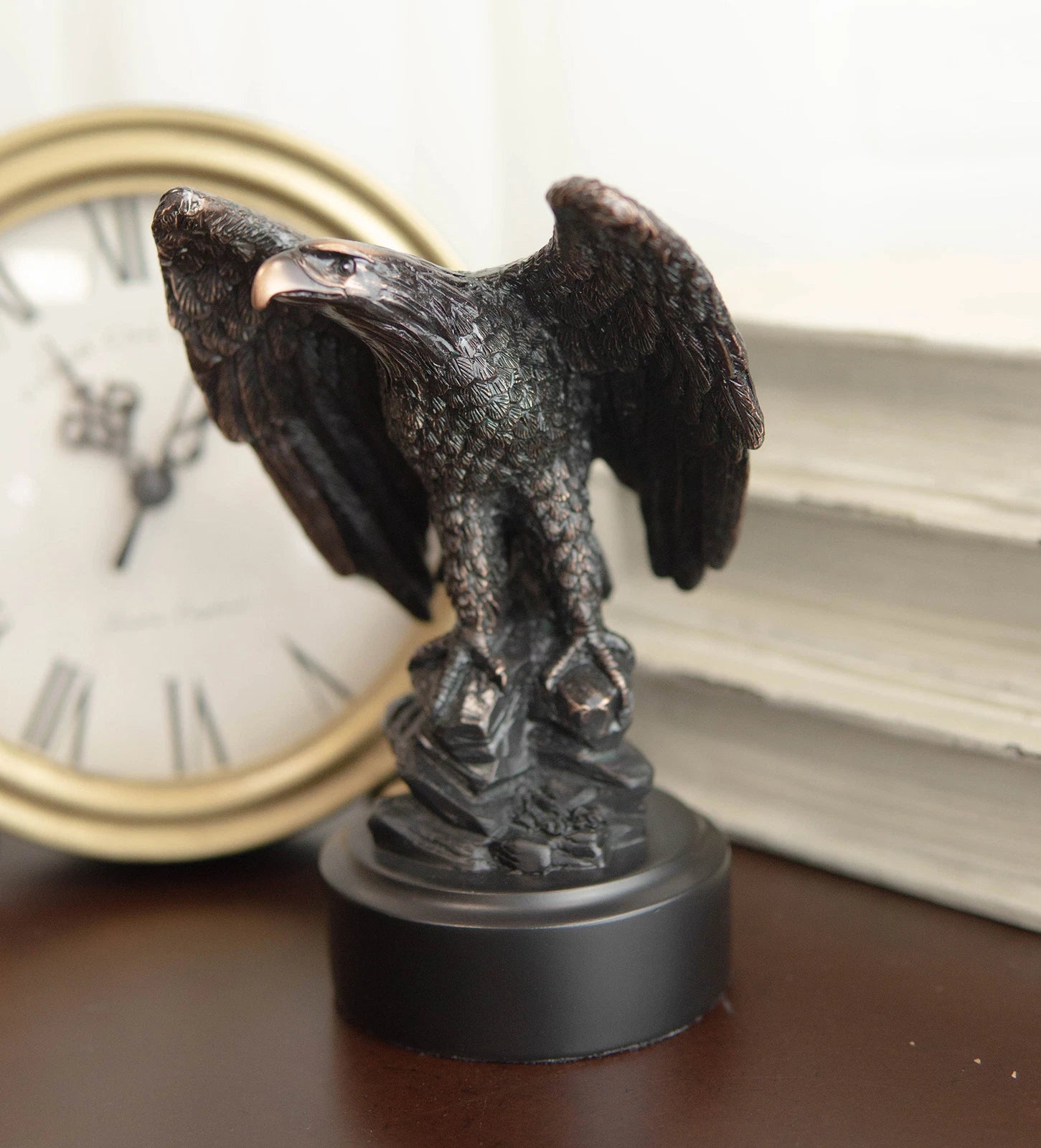 Surveyor Bald Eagle With Open Wings On Rock Electroplated Resin Statue-6