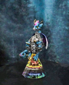 Blue Iridescent Armored Rainbow Wyrmling Dragon With Faux Crystal Prism Figurine-1