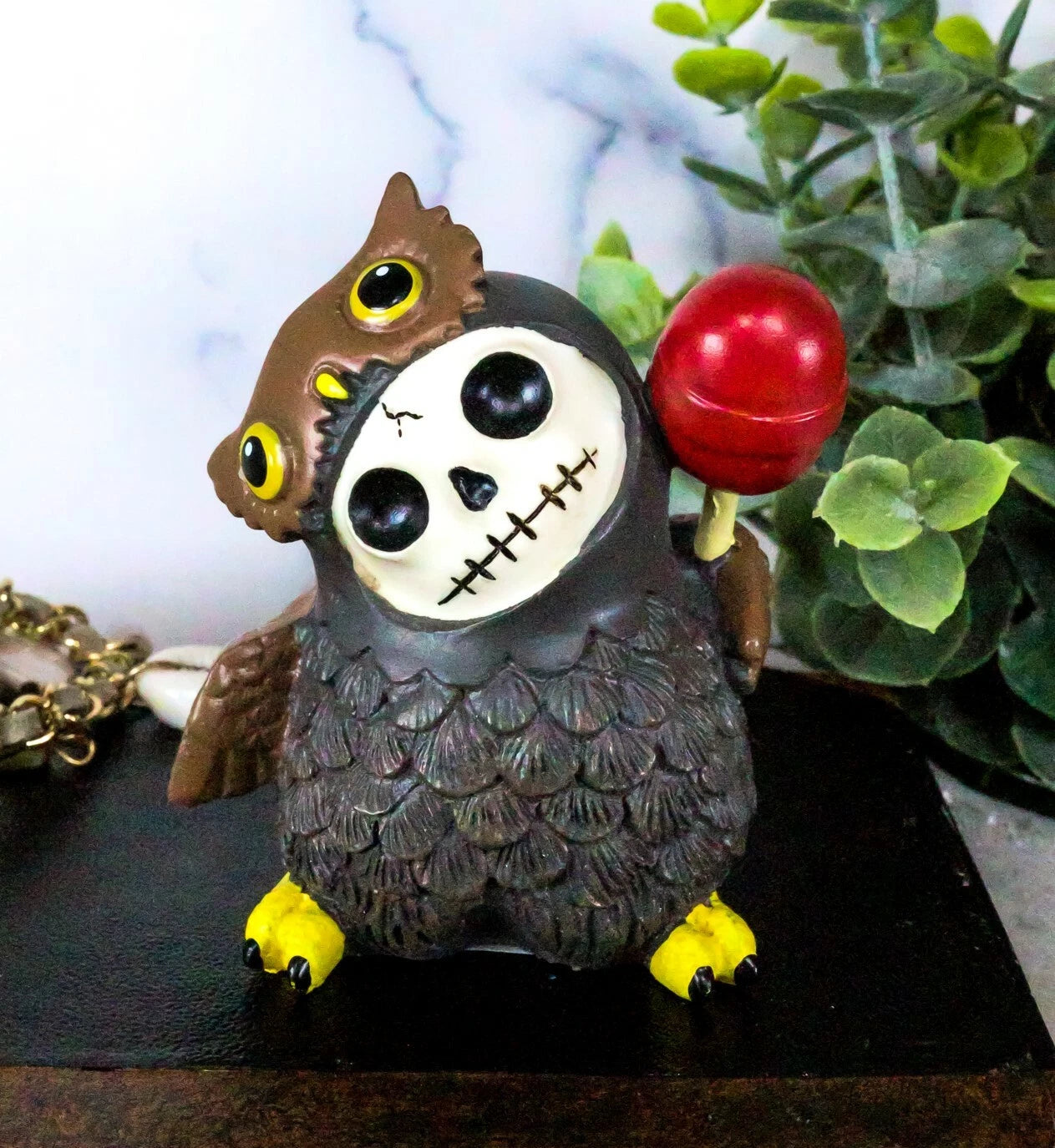 Furrybones Hootie The Great Horned Owl With Red Lollipop Skeleton Figurine 3"H-2