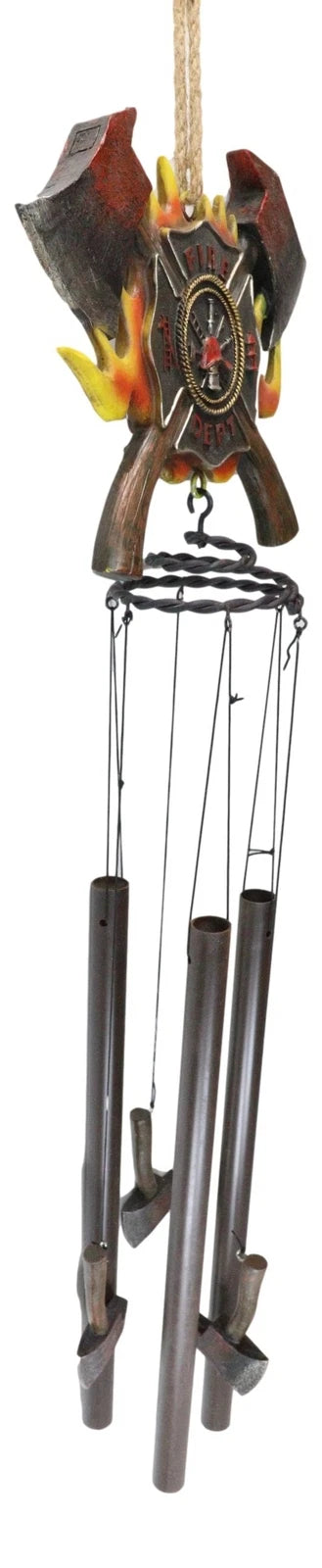 Maltese Cross Crest With Crossed Fire Fighter Axe Fireman Wind Chime Decor-6