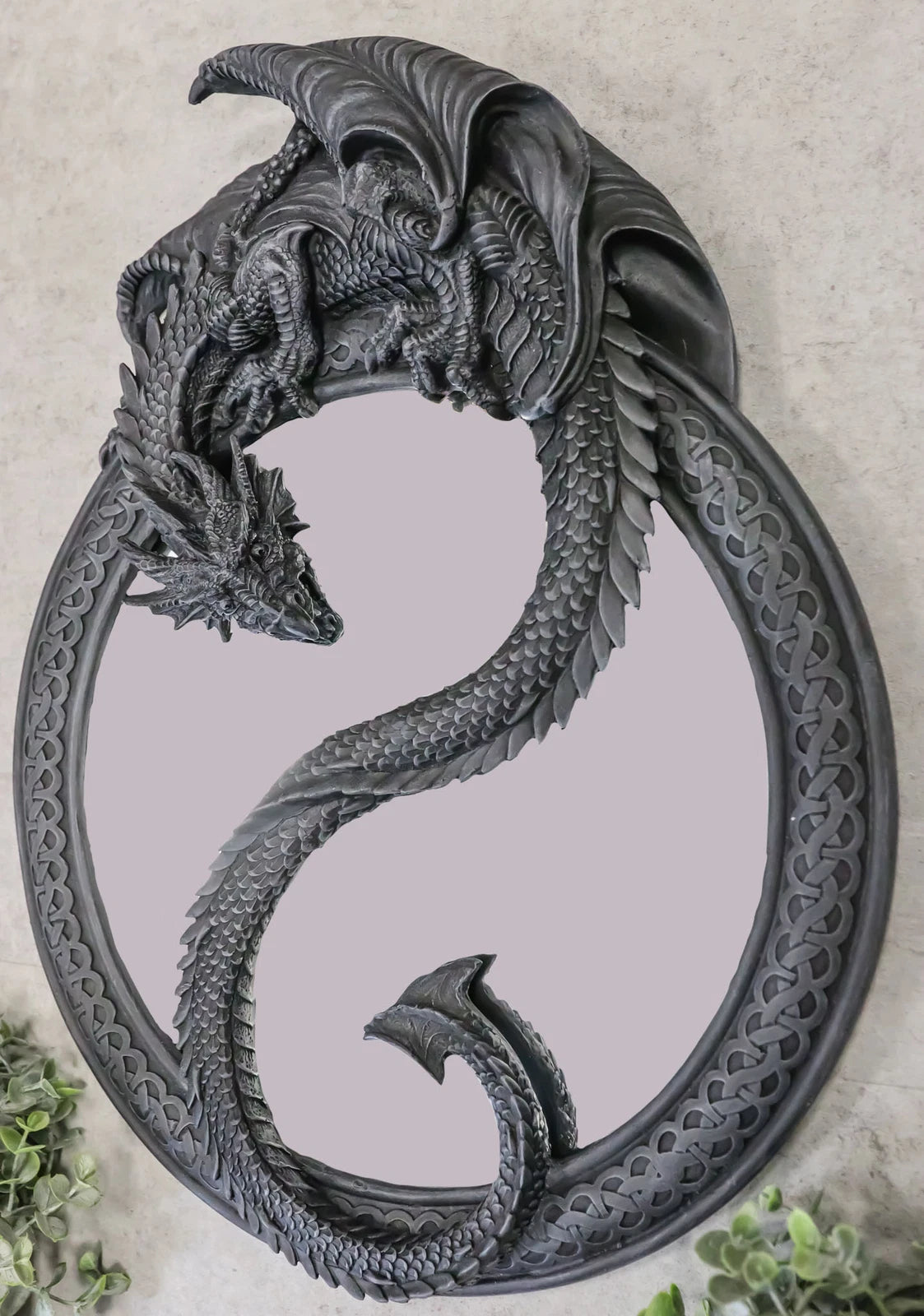Feng Shui Yin Yang Harmony Celestial Dragon Wall Hanging Mirror Plaque Decor-5