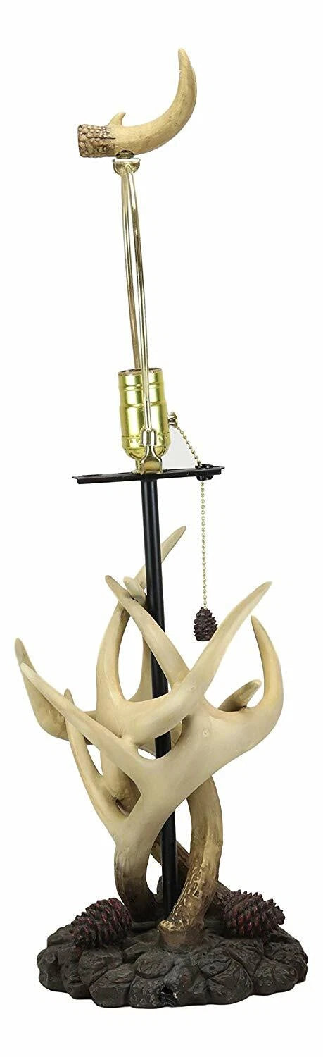 26"H Rustic Vintage Design 3 Entwined Antlers And Pine Cones Table Lamp-7