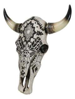 Western Tribal Aztec Vector Tattoo Patterns Horned Cow Skull Wall Decor Plaque-6