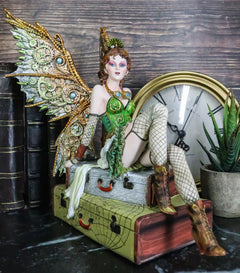 Steampunk Aviator Fairy Sitting On Suitcases Figurine 9"H Victorian Traveler-2
