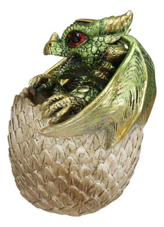 Green Wyrmling Baby Dragon On Golden Egg Backflow Incense Cone Burner Figurine-4