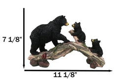 Rustic Forest Black Bear Mother and 2 Cubs Climbing On Tree Log Bridge Figurine-8