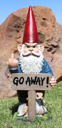 "Go Away!" Gnome Dwarf Not Welcome Statue 17.75"H Patio Outdoor Figurine-7