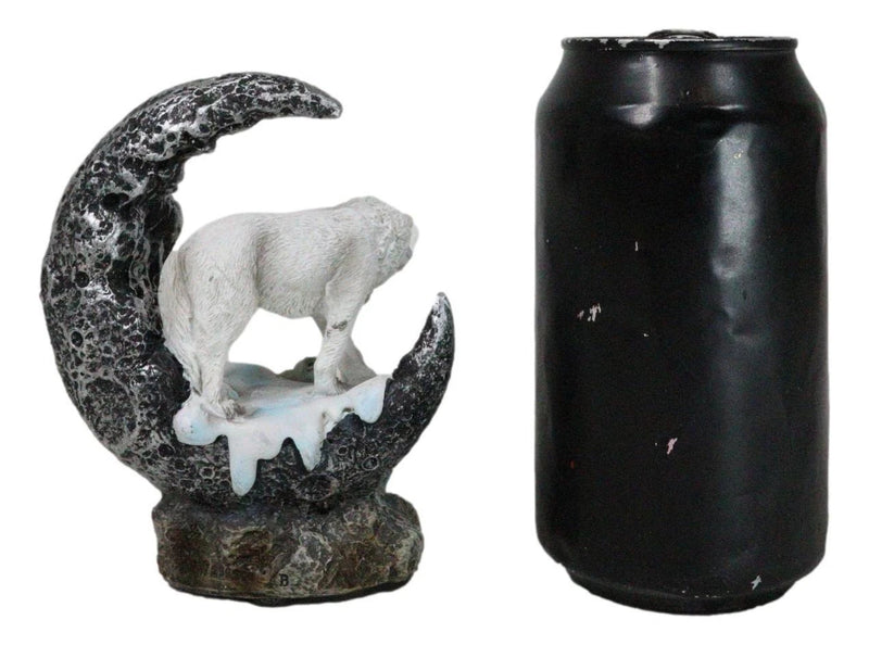 Winter Snow White Wolf Mother With Pup By Snowy Crater Crescent Moon Figurine-6