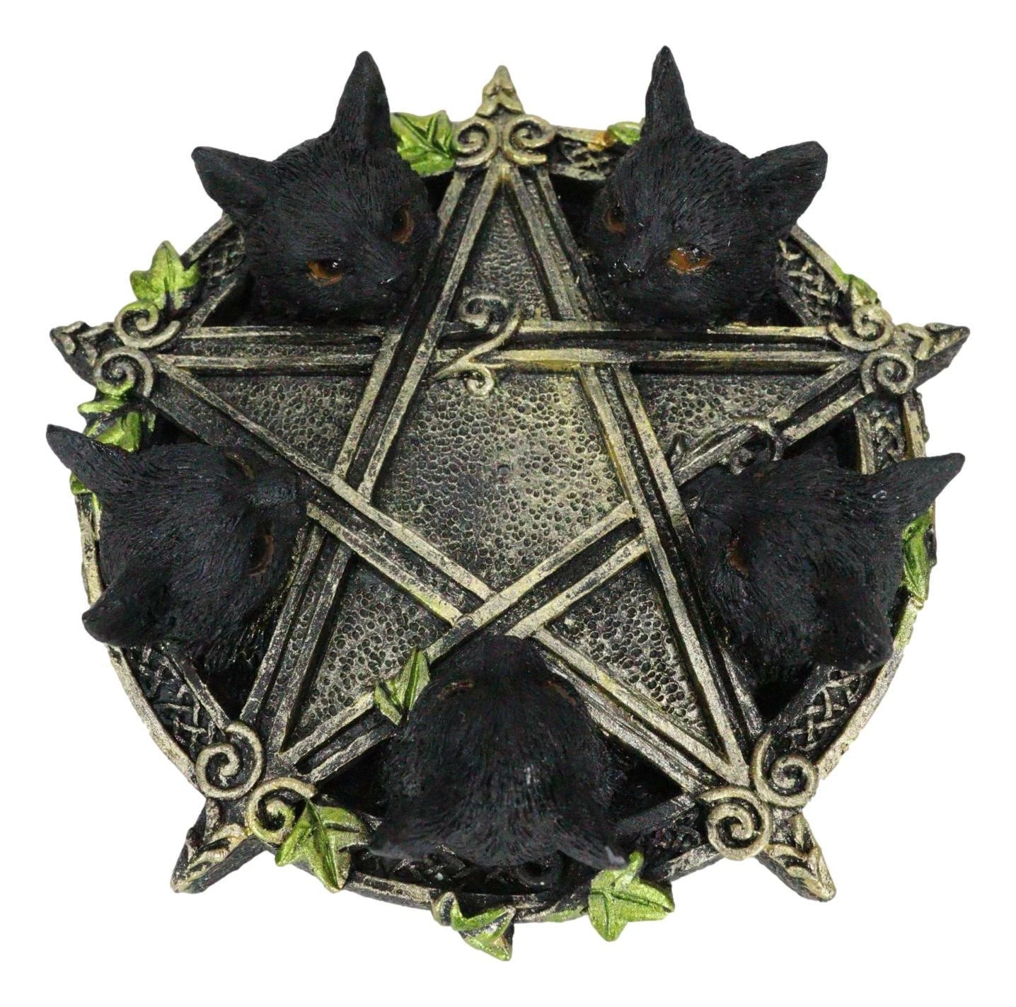 Celtic Wiccan Pentagram Ivy Penta 5 Black Cats Witching Hour Incense Burner-7