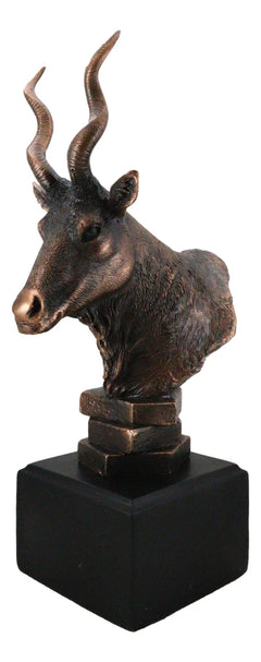 Estatua rústica de antílope kudu africano con acabado galvanizado en bronce y base.-9