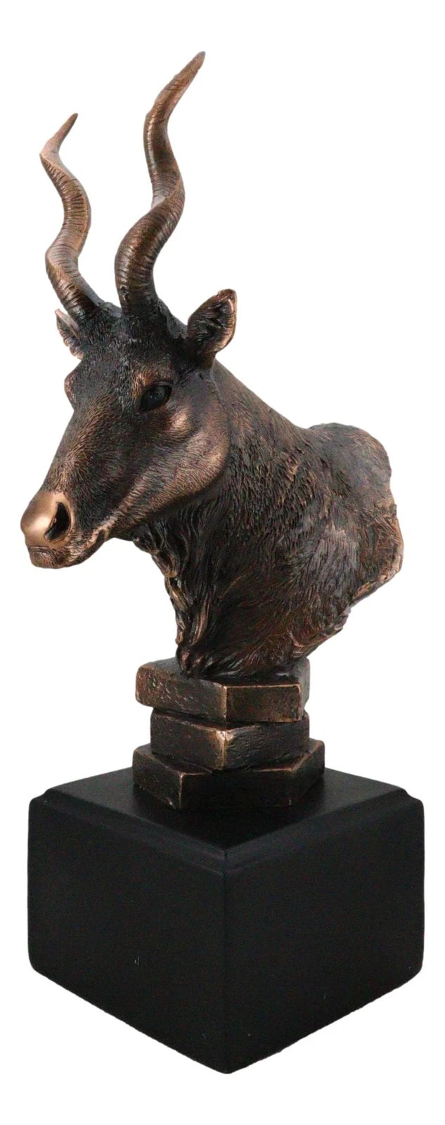 Estatua rústica de antílope kudu africano con acabado galvanizado en bronce y base.-9