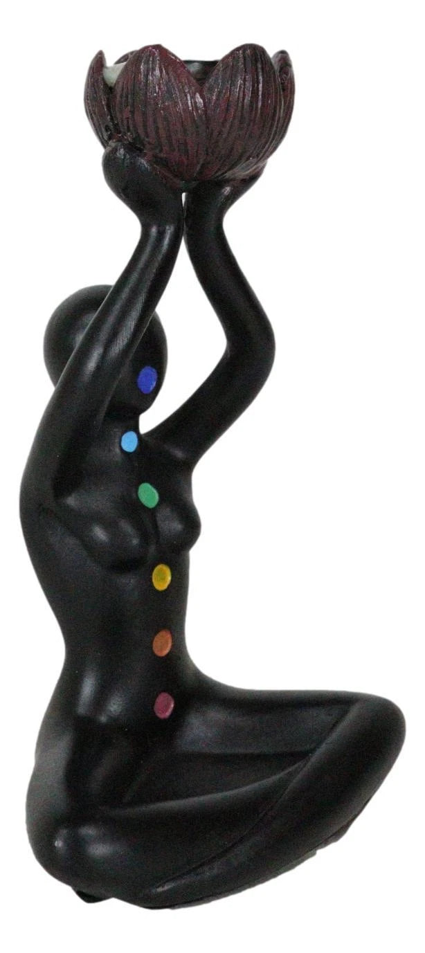 Black Yoga Meditation Avatar With 7 Chakra Zone Colors Backflow Incense Burner-7