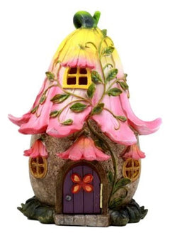 Mini Enchanted Fairy Garden Trumpet Lily Cottage Light Up House W/ Door Figurine-8