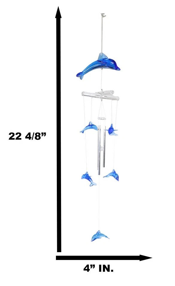 Nautical Marine Blue Swimming Dolphin Acrylic Glass Wind Chime 22"L Sea Dolphins-9