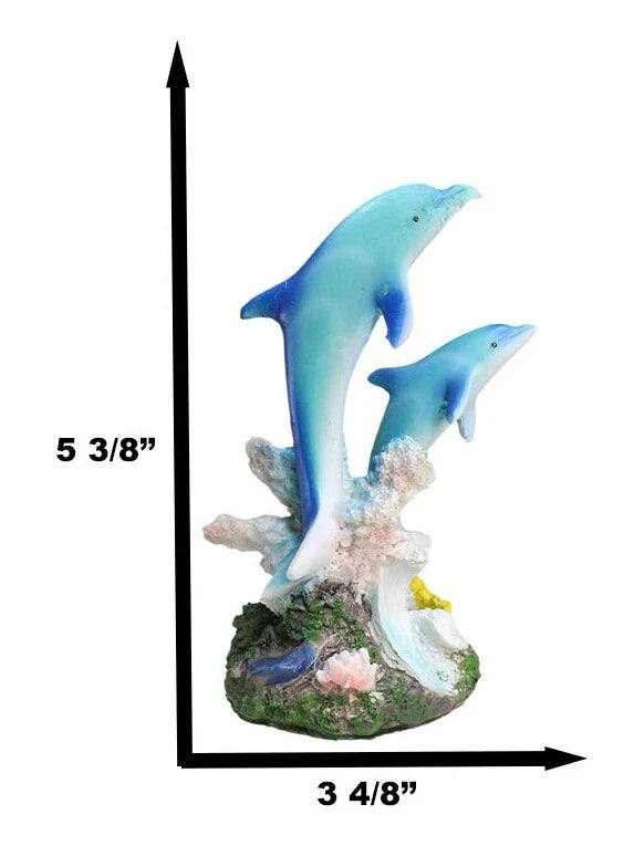 Sea World Nautical Two Bottlenose Dolphins Swimming By Coral Reefs Statue 5.5"H-5