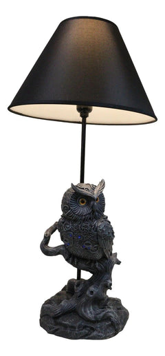Wisdom of The Woods Mystical Bejeweled Owl Perching On Tree Branch Table Lamp-5