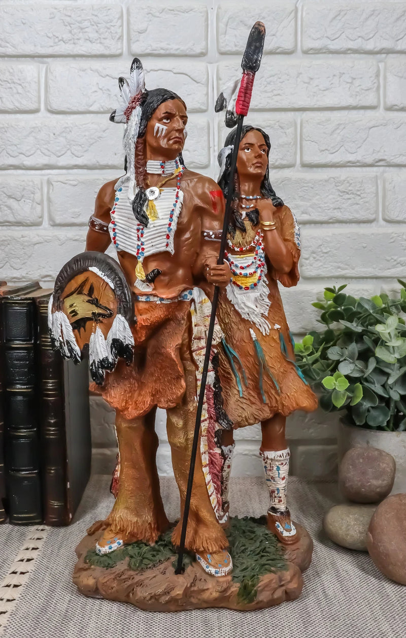 Figura familiar de marido y mujer, pareja de guerreros águila pintada a mano, 12,5" de alto-5