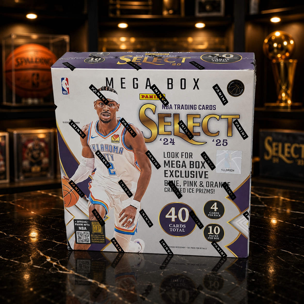 Select Basketball Trading Cards 2024-25 Panini Mega Box, 40 Cards, 10 Sealed Packs, Red & Purple Cracked Ice Prizms And Parallels Possible