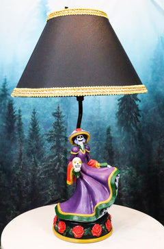 Day of The Dead La Calavera Catrina Sugar Skull Standing On Red Roses Table Lamp-1