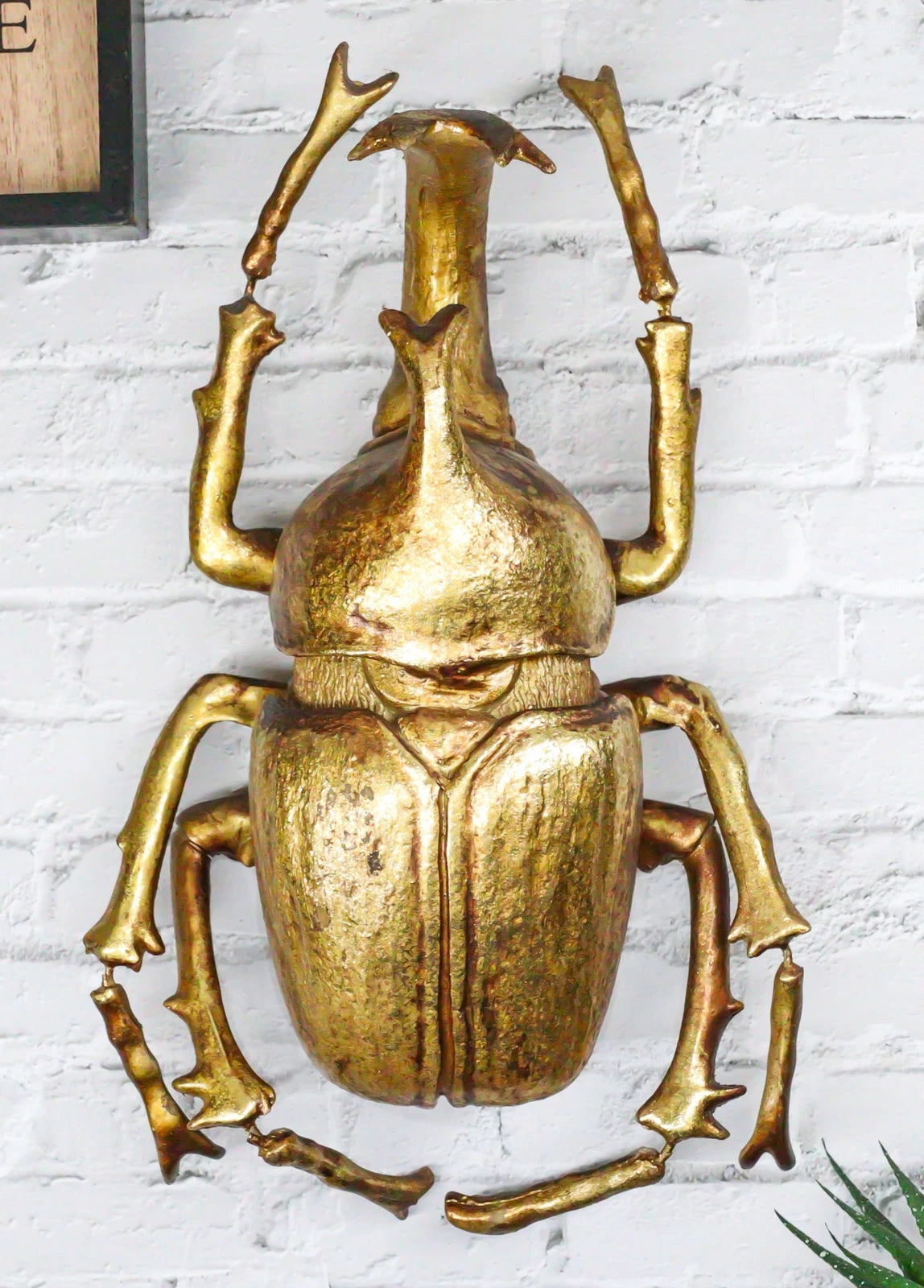 Large Gold Resin Rhinoceros Beetle Wall Sculpture Or Table Decor Figurine-6