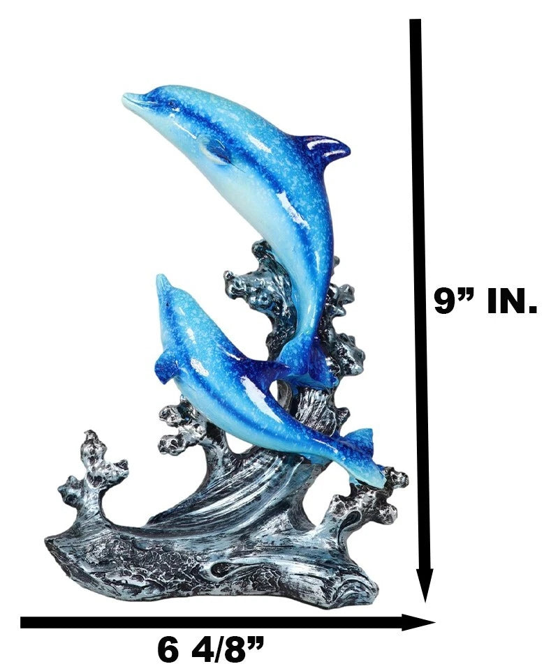 Nautical Marine Sea Ocean 2 Blue Dolphins Leaping Out Of The Reef Waves Figurine-9
