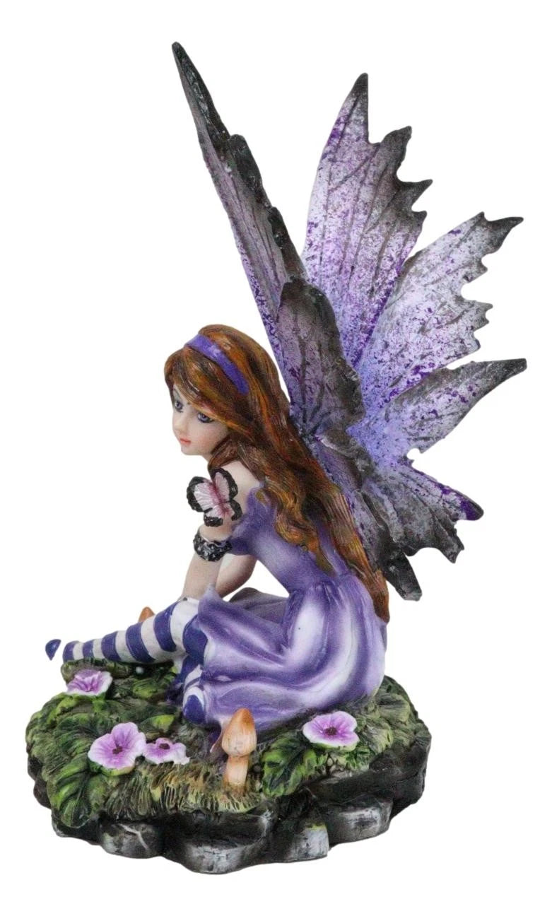 Toadstool Garden Lavender Purple Girl Fairy With Flitting Butterfly Figurine-9